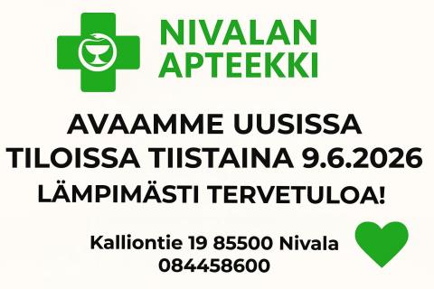 Nivalan apteekki avaa uusissa tiloissa 9.6.2026