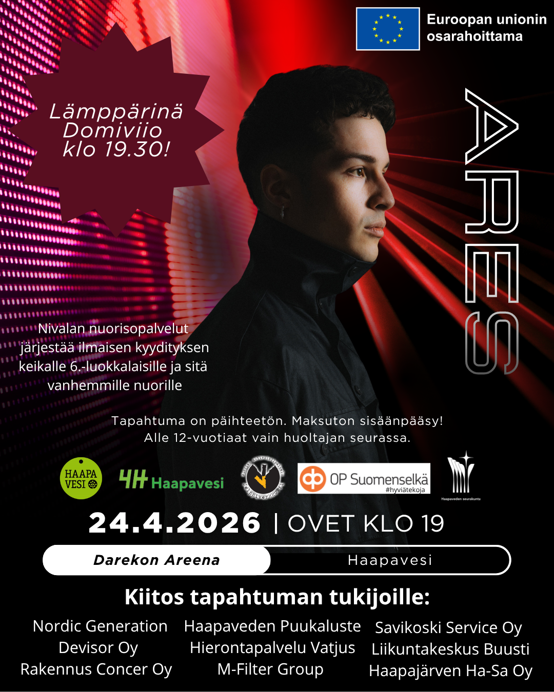 Mainoskuva Areksen keikasta Haapavedellä